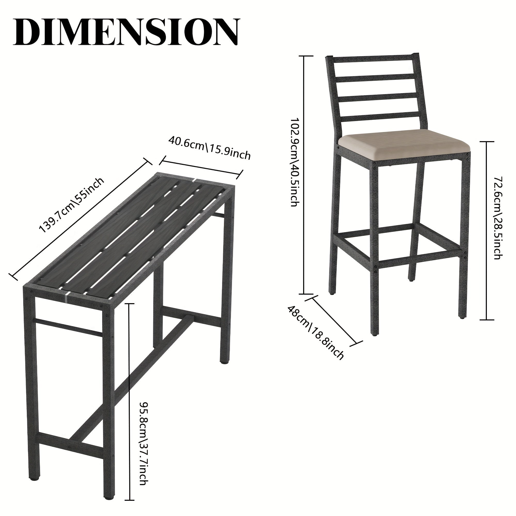 3Pcs Patio Outdoor Bar Table And Chairs Set, Metal High Top Patio Table And Chairs Set With Cushion, Outdoor Tiki Bar Stools Set, Patio Bar Set Outdoor Bar Table Set, Outdoor Pub Furniture Patio Bar And Stools Set For Backyar