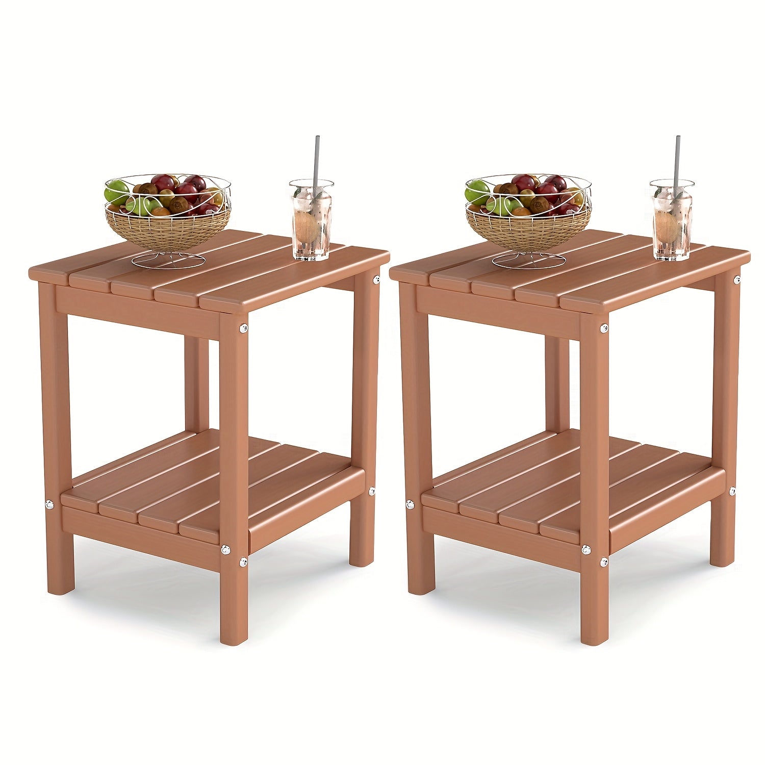 All Weather Multi-Color Set of 2 Outdoor Side Table, Plastic End Table - Outdoor Furniture - Suitable For Poolside Front Porch Indoor Living Room Backyard Campfire