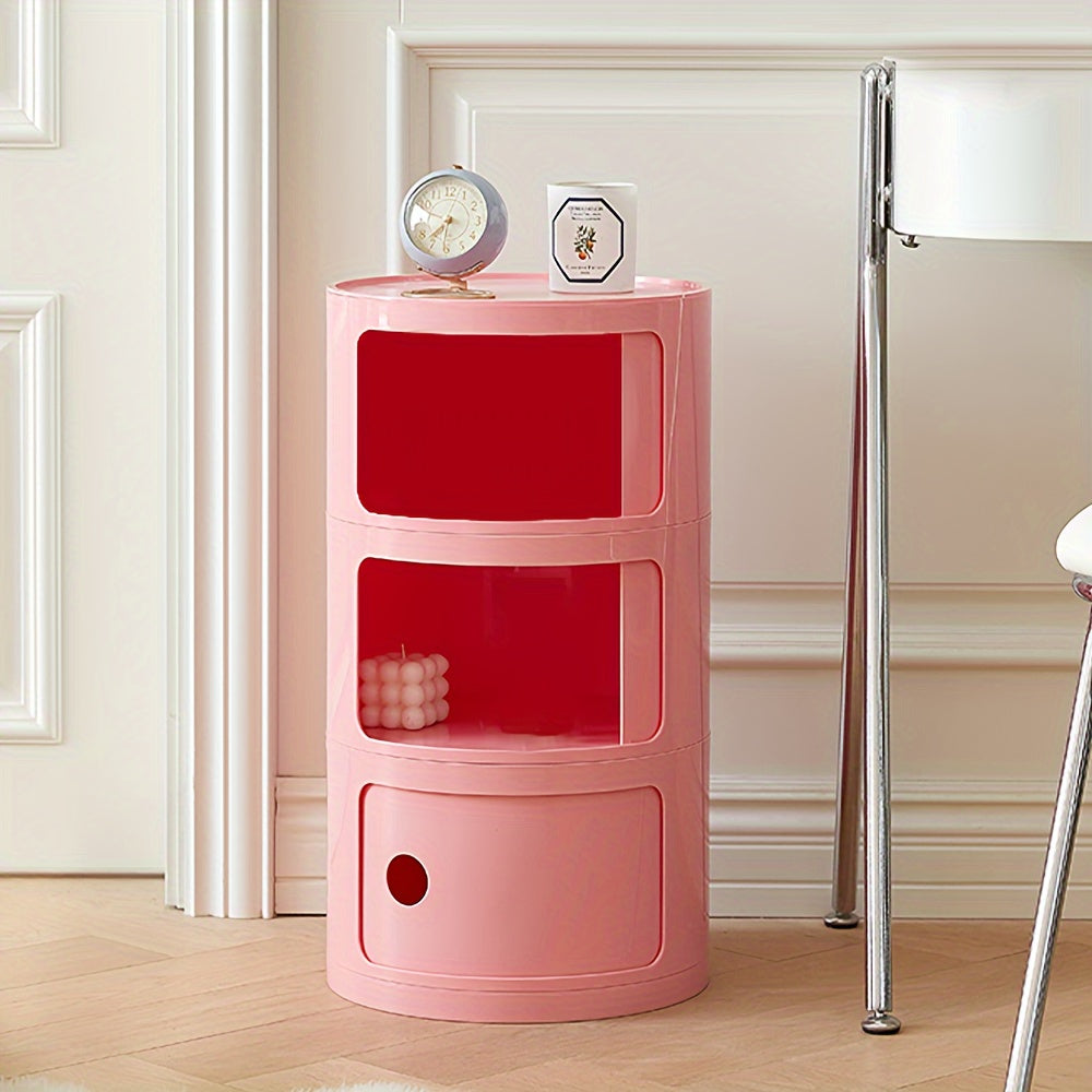 1pc Round Bedside Cabinet, Multi-Layer Storage Unit In White, Drawer-Type Home Organizer For Bedroom, Living Room & Kitchen, Modern Furniture Design, Storage Drawer Units