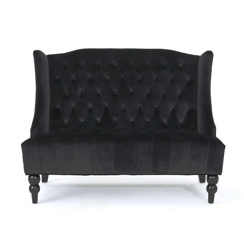 1pc Tufted Velvet Loveseat Sofa, Classic Chesterfield Style, Upholstered Settee Couch For Living Room Or Bedroom, Black, Elegant Home Furniture