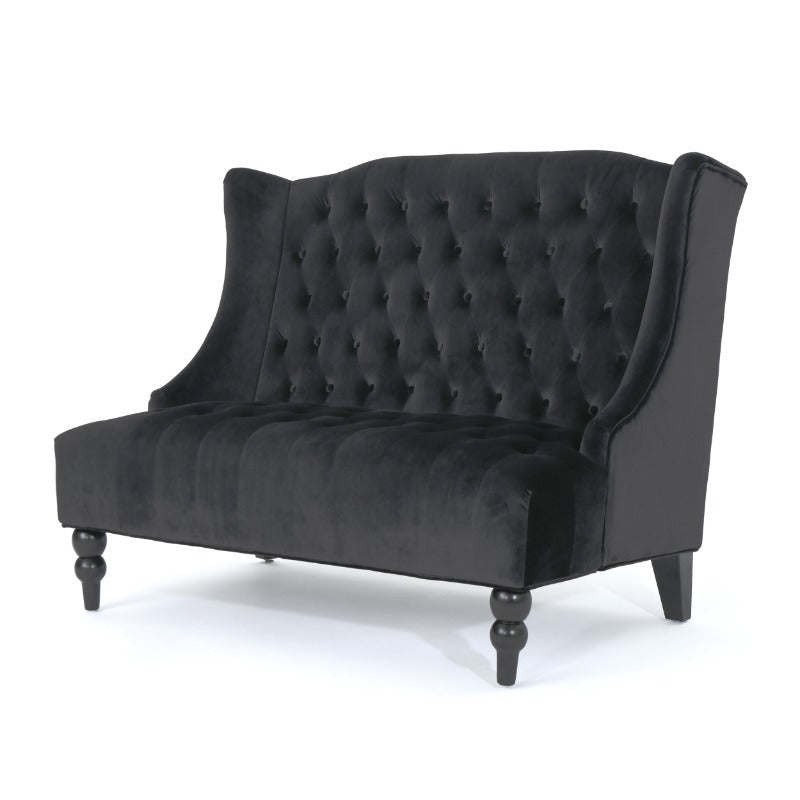1pc Tufted Velvet Loveseat Sofa, Classic Chesterfield Style, Upholstered Settee Couch For Living Room Or Bedroom, Black, Elegant Home Furniture