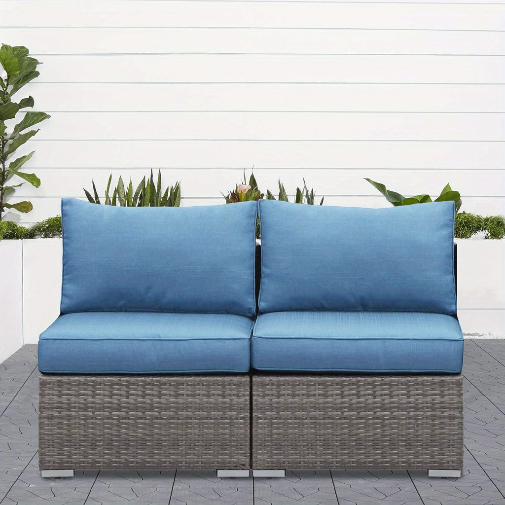 2 Piece Patio Armless Sofa, Outdoor Wicker Sectional Furniture with Cushion, Additional Loveseats for Garden Backyard