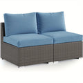 2 Piece Patio Armless Sofa, Outdoor Wicker Sectional Furniture with Cushion, Additional Loveseats for Garden Backyard