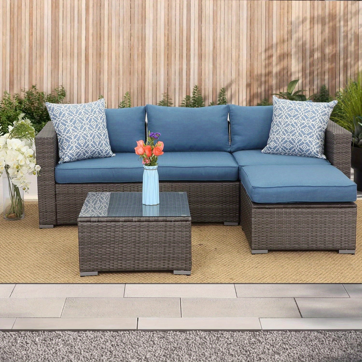 2 Piece Patio Armless Sofa, Outdoor Wicker Sectional Furniture with Cushion, Additional Loveseats for Garden Backyard