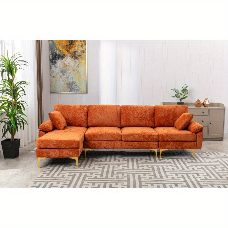 COOLMORE U-shape sectional sofa with Ottoman, Reversible Sofa Couch for Living Room, Spacious Furniture, Durable Couch Removable and machine washable cover (Orange Velvet)
