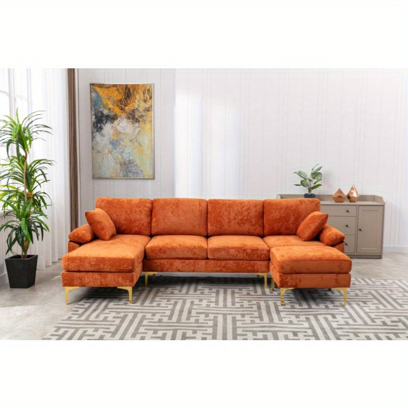 COOLMORE U-shape sectional sofa with Ottoman, Reversible Sofa Couch for Living Room, Spacious Furniture, Durable Couch Removable and machine washable cover (Orange Velvet)