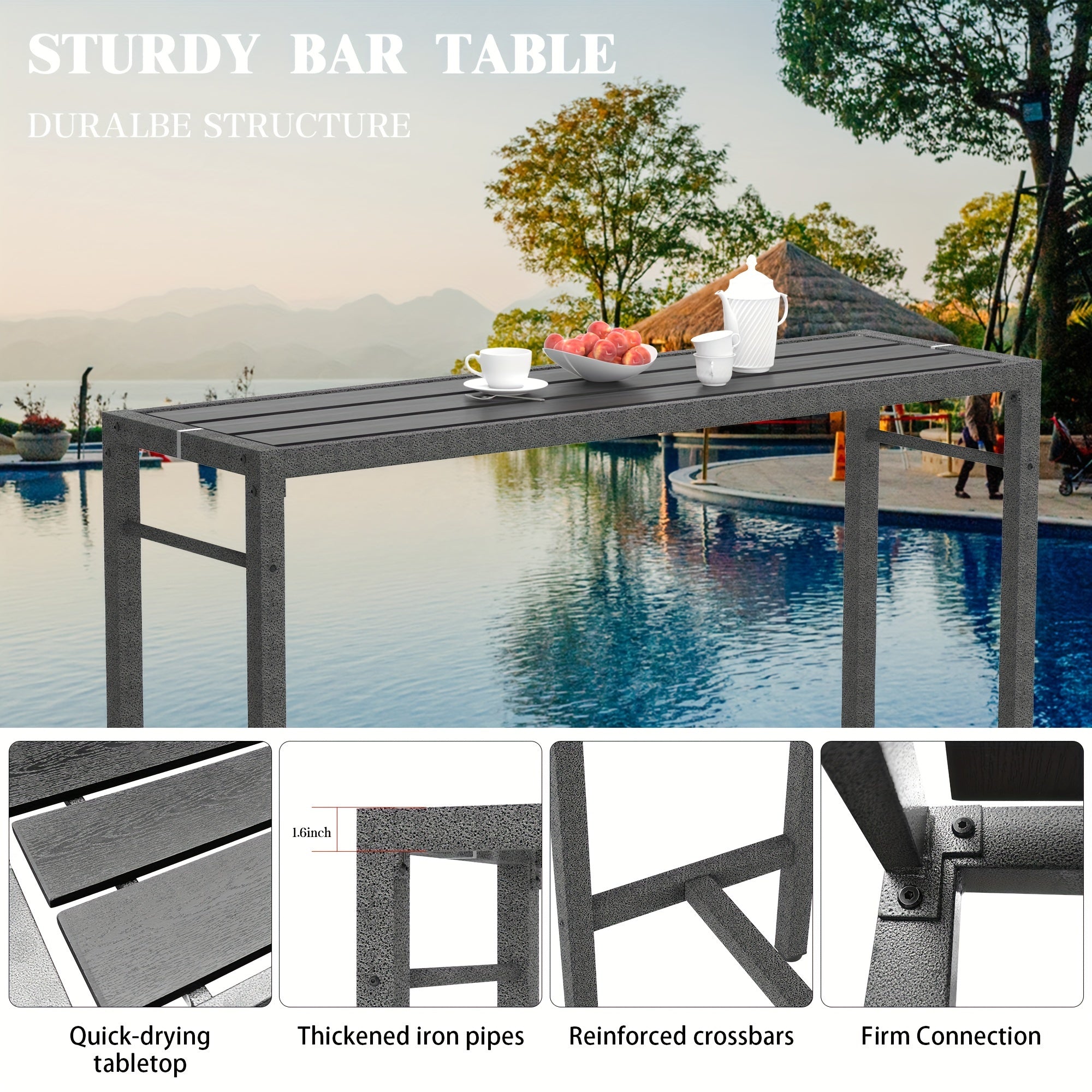 3Pcs Patio Outdoor Bar Table And Chairs Set, Metal High Top Patio Table And Chairs Set With Cushion, Outdoor Tiki Bar Stools Set, Patio Bar Set Outdoor Bar Table Set, Outdoor Pub Furniture Patio Bar And Stools Set For Backyar