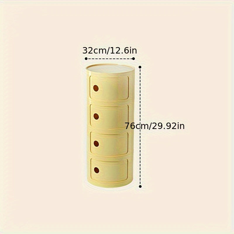 1pc Round Bedside Cabinet, Multi-Layer Storage Unit In White, Drawer-Type Home Organizer For Bedroom, Living Room & Kitchen, Modern Furniture Design, Storage Drawer Units