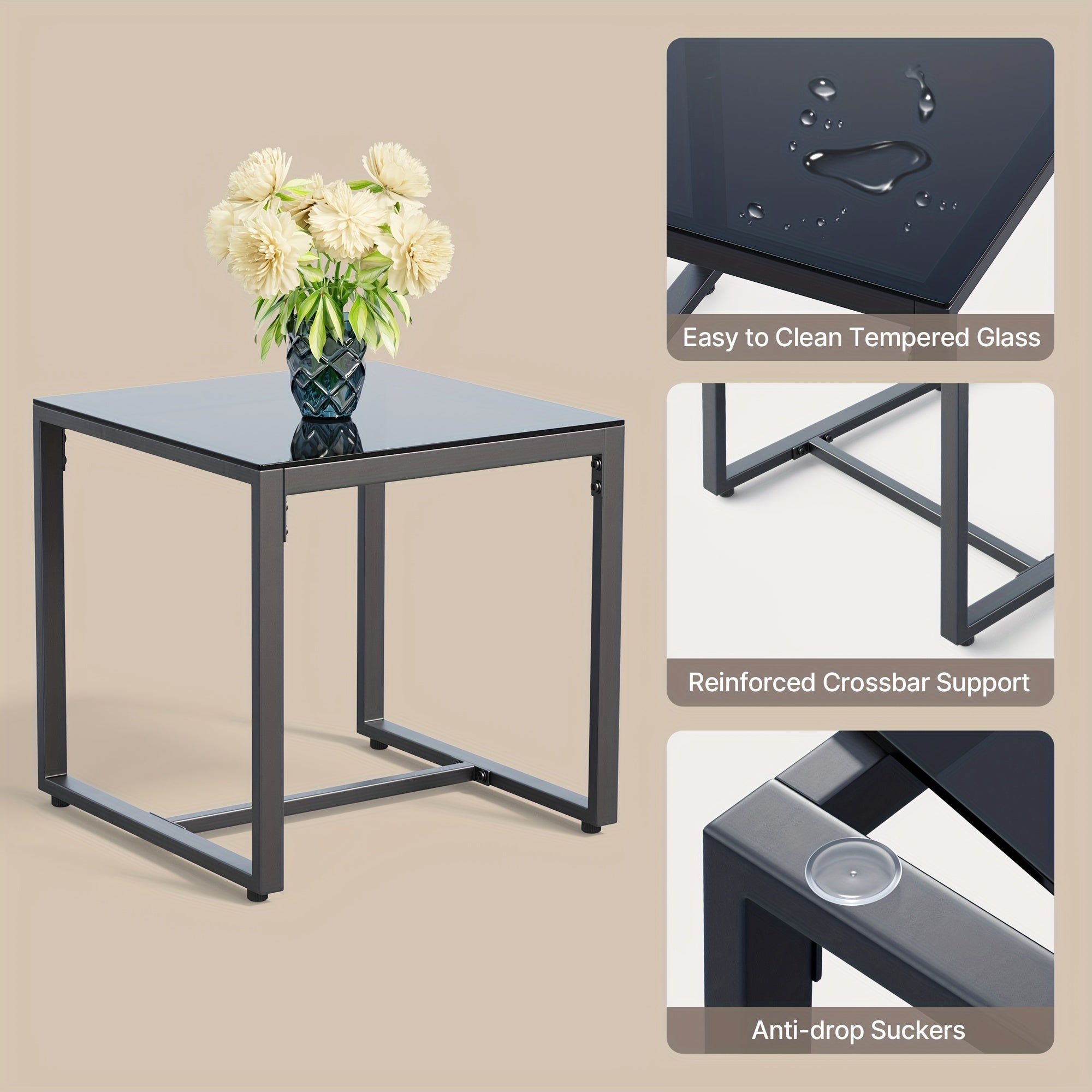 3 Pieces Patio Bistro Sets, Outdoor Rattan Conversation With Glass Table, Wicker Furniture Set With Cushion, For Backyard, Porch, Poolside, Lawn, Beige