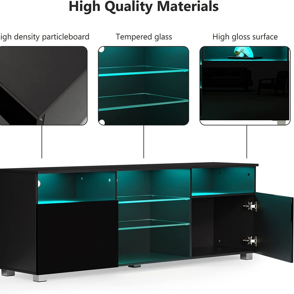 1pc High Glossy LED TV Stand For 55 65 Inch TV, Modern LED Entertainment Center With Adjustable Storage Shelves, Game Console TV Table Media Furniture With RGB LED 20 Color Lighting