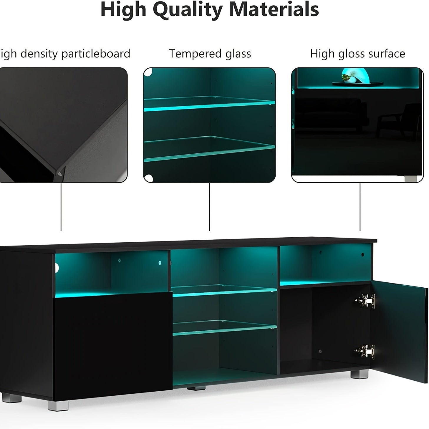 1pc High Glossy LED TV Stand For 55 65 Inch TV, Modern LED Entertainment Center With Adjustable Storage Shelves, Game Console TV Table Media Furniture With RGB LED 20 Color Lighting