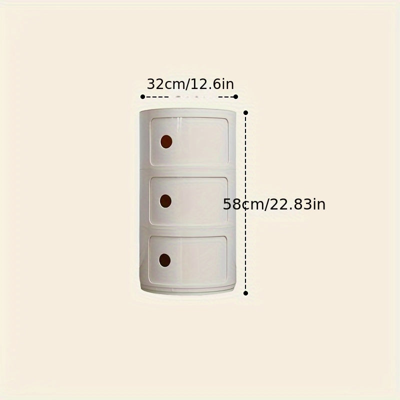 1pc Round Bedside Cabinet, Multi-Layer Storage Unit In White, Drawer-Type Home Organizer For Bedroom, Living Room & Kitchen, Modern Furniture Design, Storage Drawer Units
