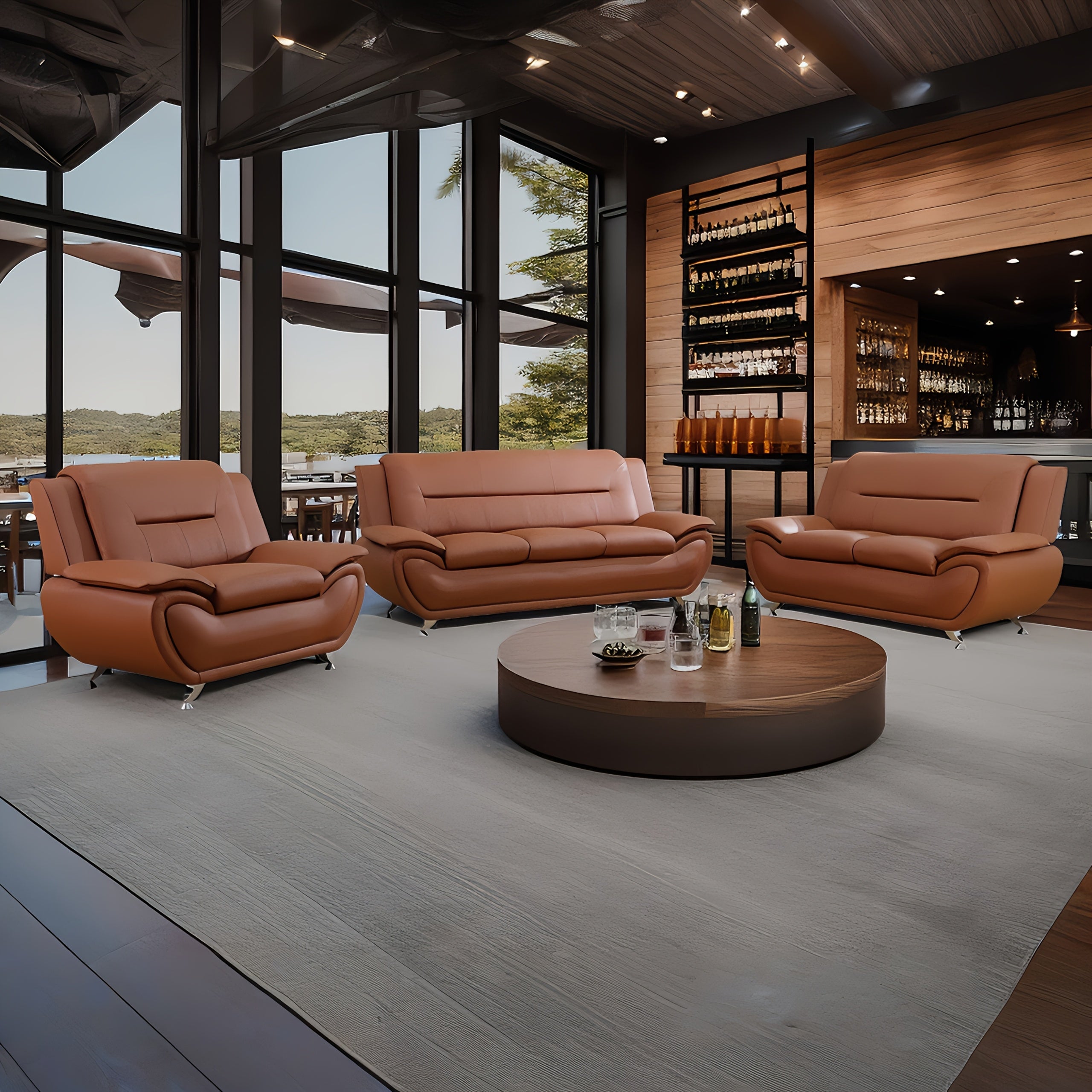 3pcs Sofa PU Leather Sofa, Tufted Sofa, Sofa Chair And Chair, Furniture Set For Restaurant