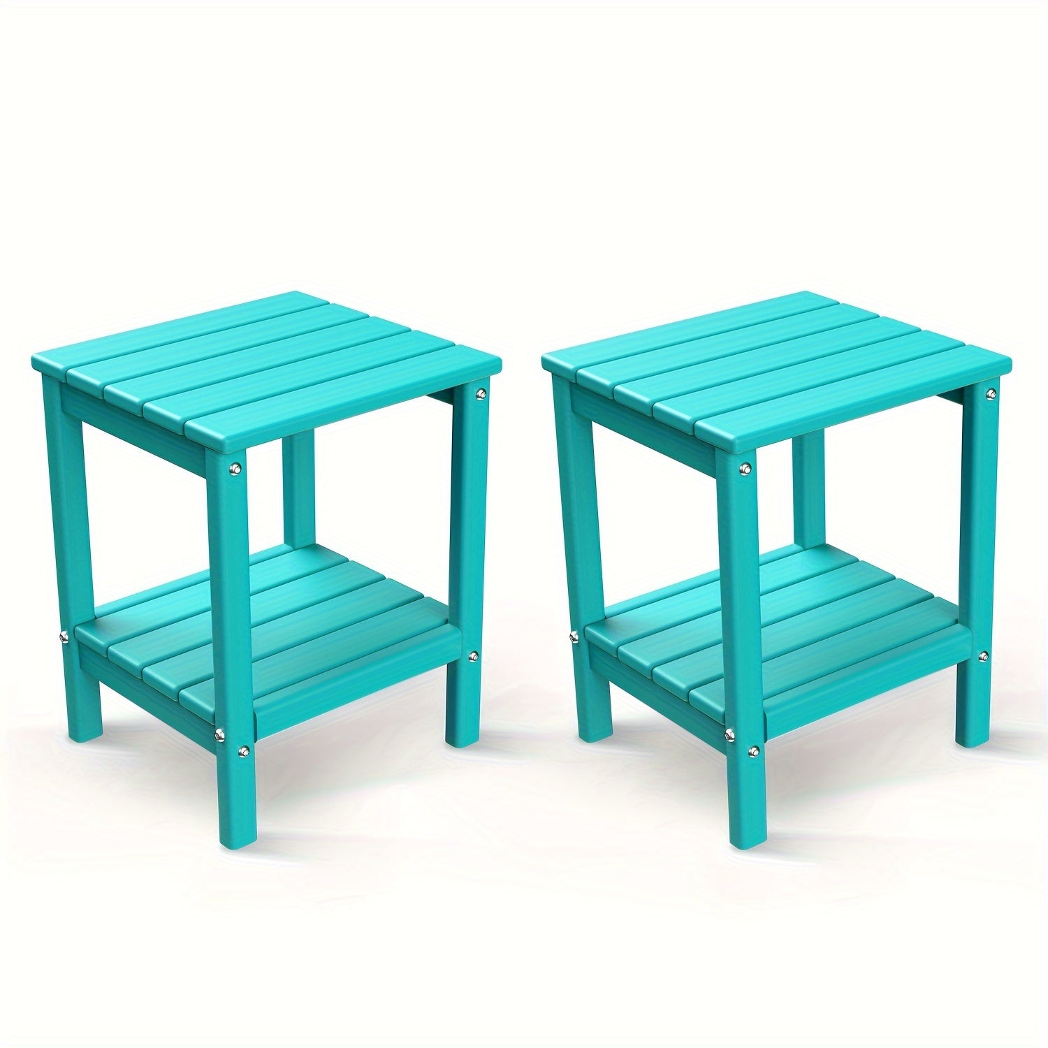 All Weather Multi-Color Set of 2 Outdoor Side Table, Plastic End Table - Outdoor Furniture - Suitable For Poolside Front Porch Indoor Living Room Backyard Campfire