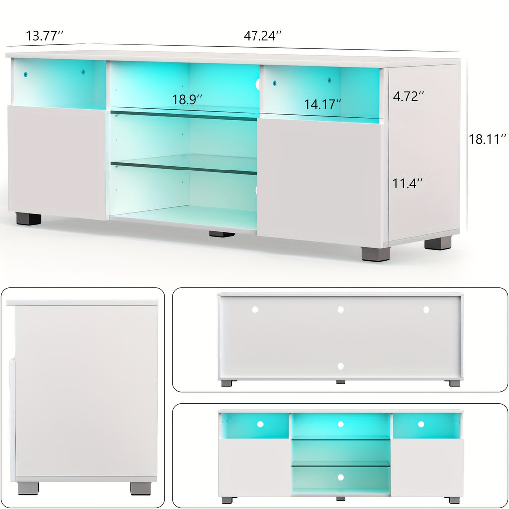 1pc High Glossy LED TV Stand For 55 65 Inch TV, Modern LED Entertainment Center With Adjustable Storage Shelves, Game Console TV Table Media Furniture With RGB LED 20 Color Lighting