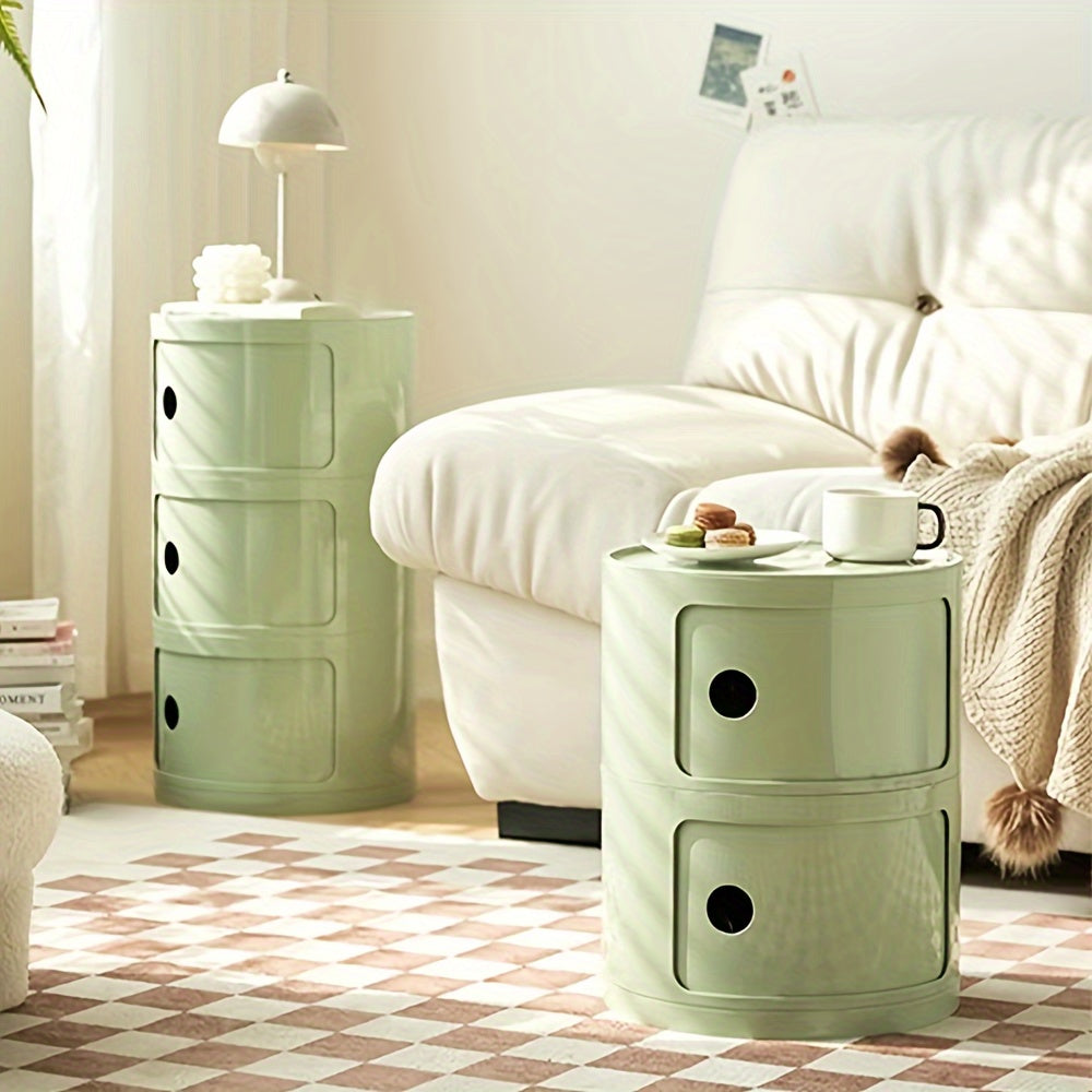 1pc Round Bedside Cabinet, Multi-Layer Storage Unit In White, Drawer-Type Home Organizer For Bedroom, Living Room & Kitchen, Modern Furniture Design, Storage Drawer Units