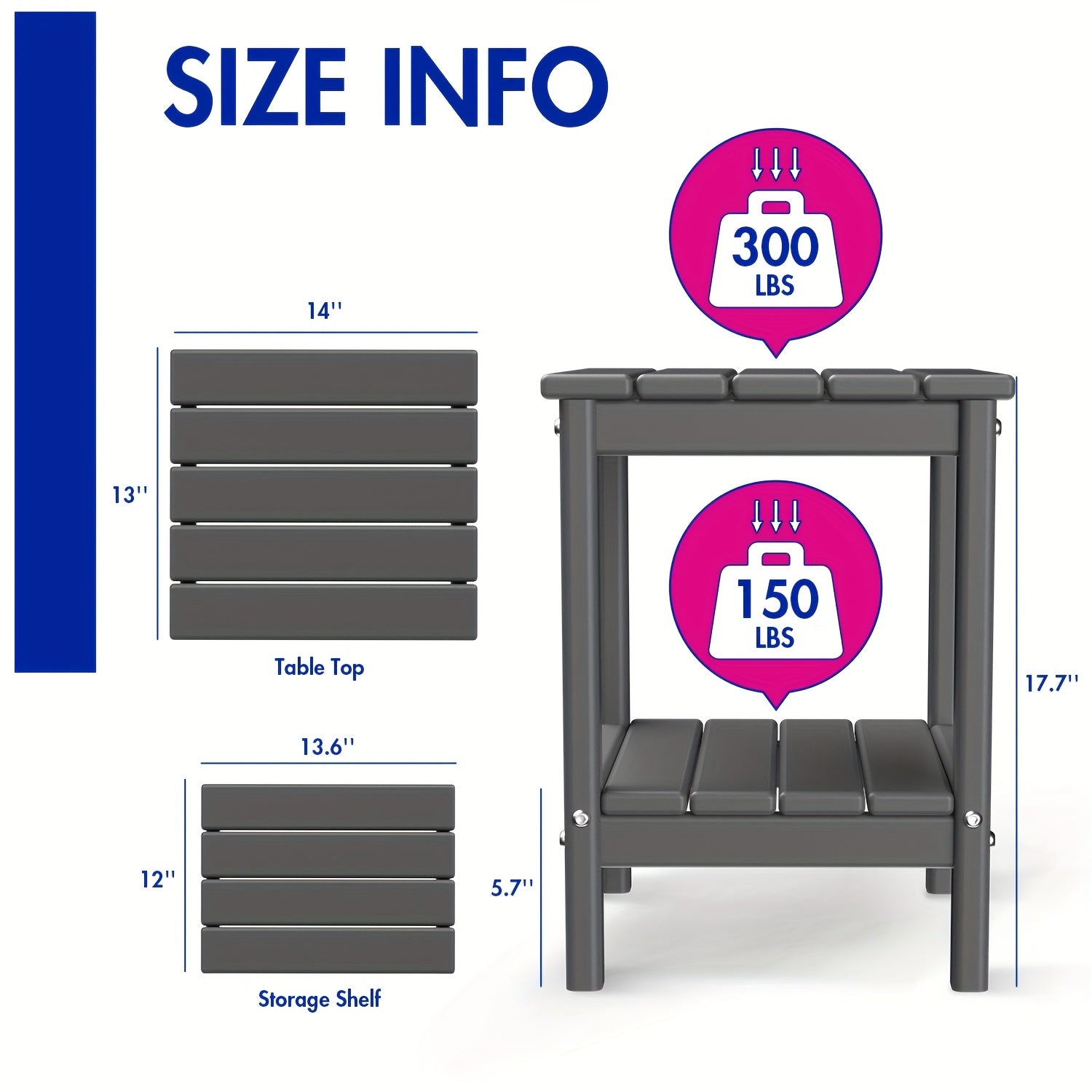 All Weather Multi-Color Set of 2 Outdoor Side Table, Plastic End Table - Outdoor Furniture - Suitable For Poolside Front Porch Indoor Living Room Backyard Campfire