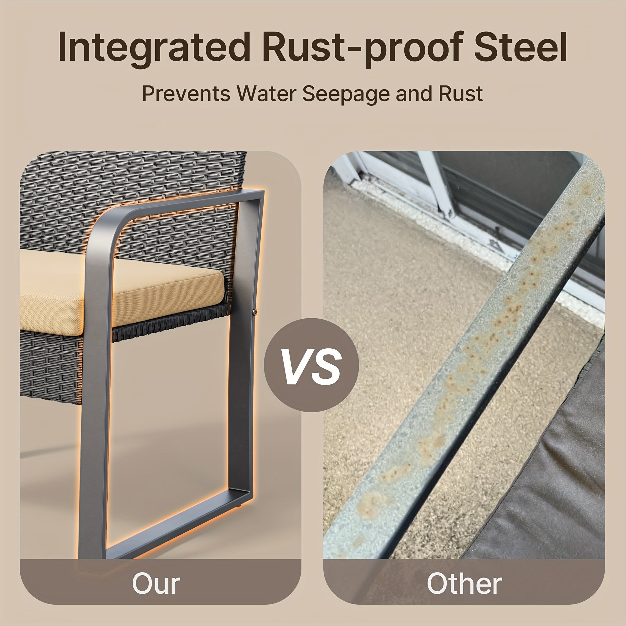 3 Pieces Patio Bistro Sets, Outdoor Rattan Conversation With Glass Table, Wicker Furniture Set With Cushion, For Backyard, Porch, Poolside, Lawn, Beige