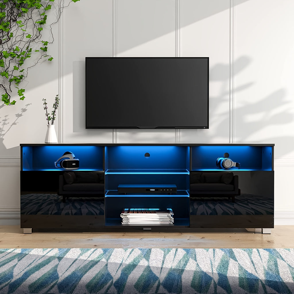 1pc High Glossy LED TV Stand For 55 65 Inch TV, Modern LED Entertainment Center With Adjustable Storage Shelves, Game Console TV Table Media Furniture With RGB LED 20 Color Lighting