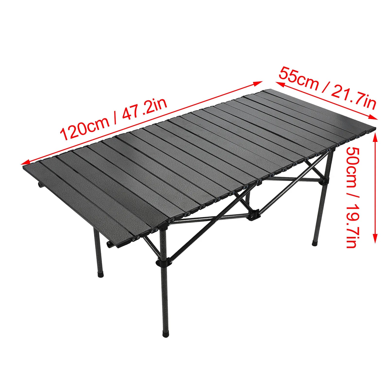 Folding Camping Table Black Spacious Storage Basket 47.24in Carbon Steel Portable Roll Up Outdoor Table for Backyard BBQ Party