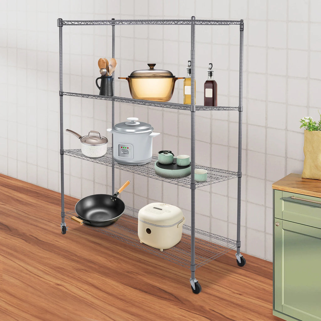 24*60*77in Adjustable Wire Shelving with Wheels, 4-Tier Adjustable Storage Rack for Commercial or Home Storage
