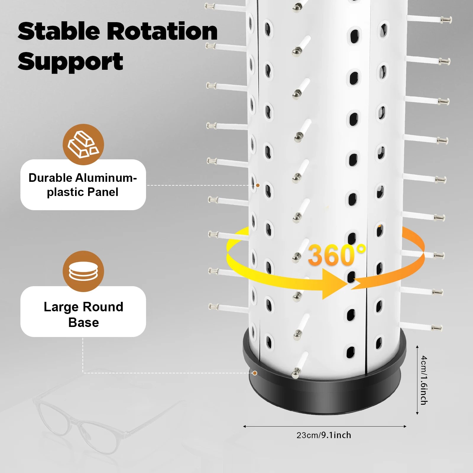 Bymaocar Sunglasses Display Rack 360° Rotating  44 Pieces + Mirror Spinning Stand Glass Holder Home Decor with Hooks and Holes