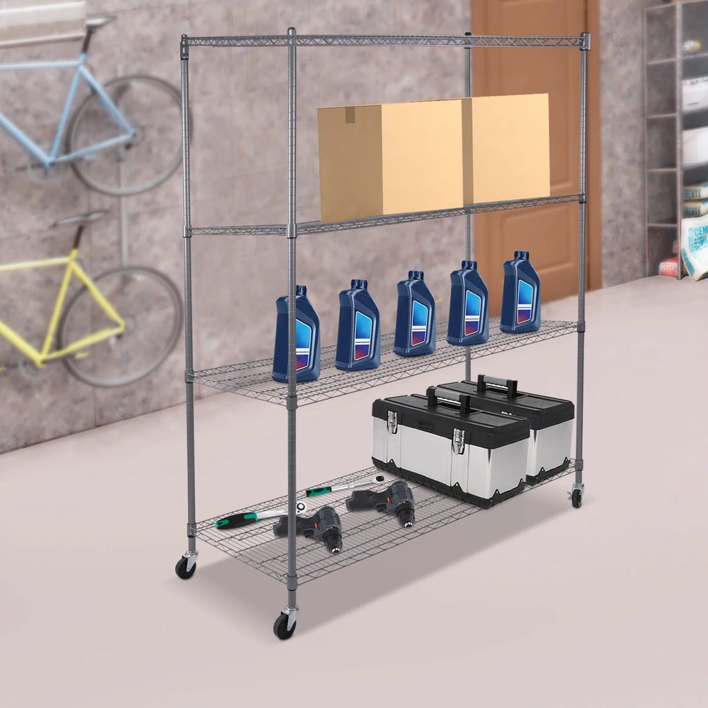 24*60*77in Adjustable Wire Shelving with Wheels, 4-Tier Adjustable Storage Rack for Commercial or Home Storage