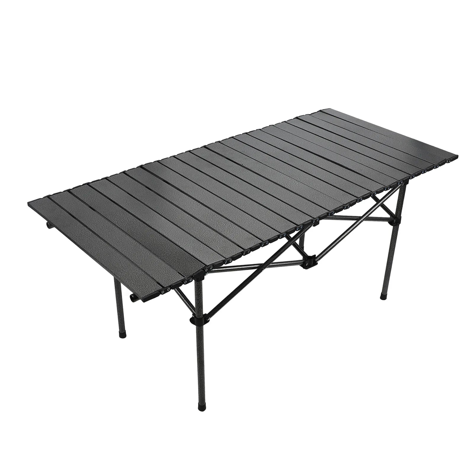 Folding Camping Table Black Spacious Storage Basket 47.24in Carbon Steel Portable Roll Up Outdoor Table for Backyard BBQ Party