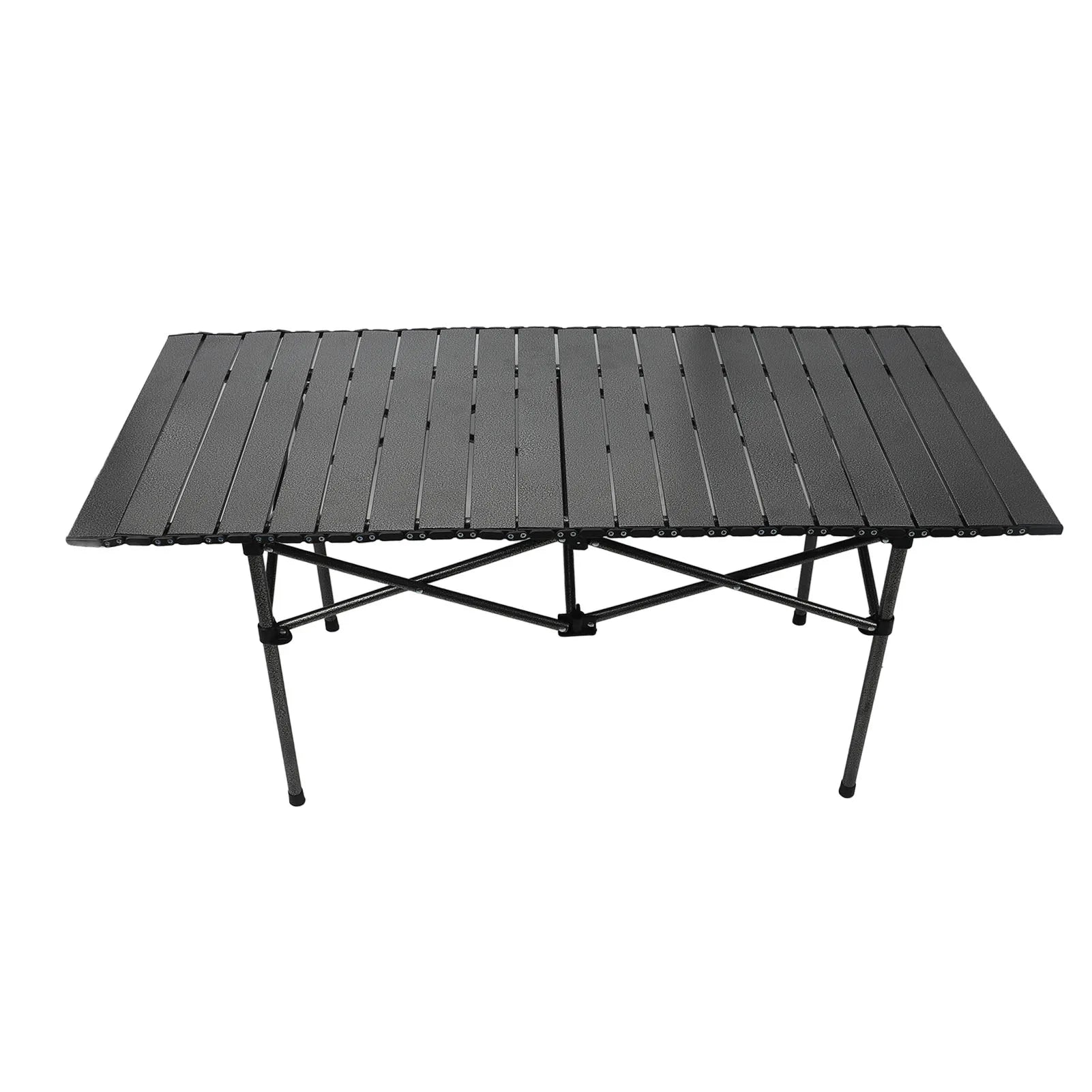 Folding Camping Table Black Spacious Storage Basket 47.24in Carbon Steel Portable Roll Up Outdoor Table for Backyard BBQ Party