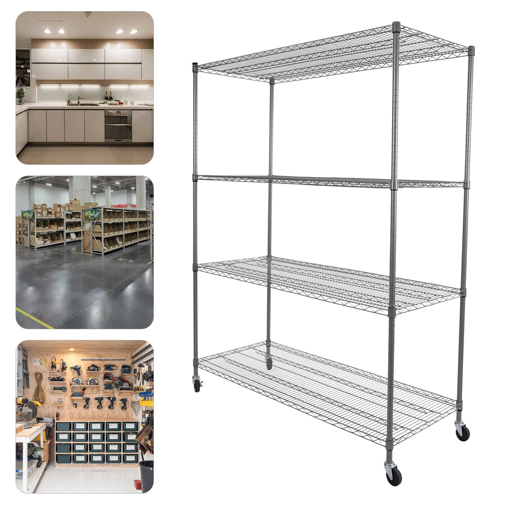 24*60*77in Adjustable Wire Shelving with Wheels, 4-Tier Adjustable Storage Rack for Commercial or Home Storage