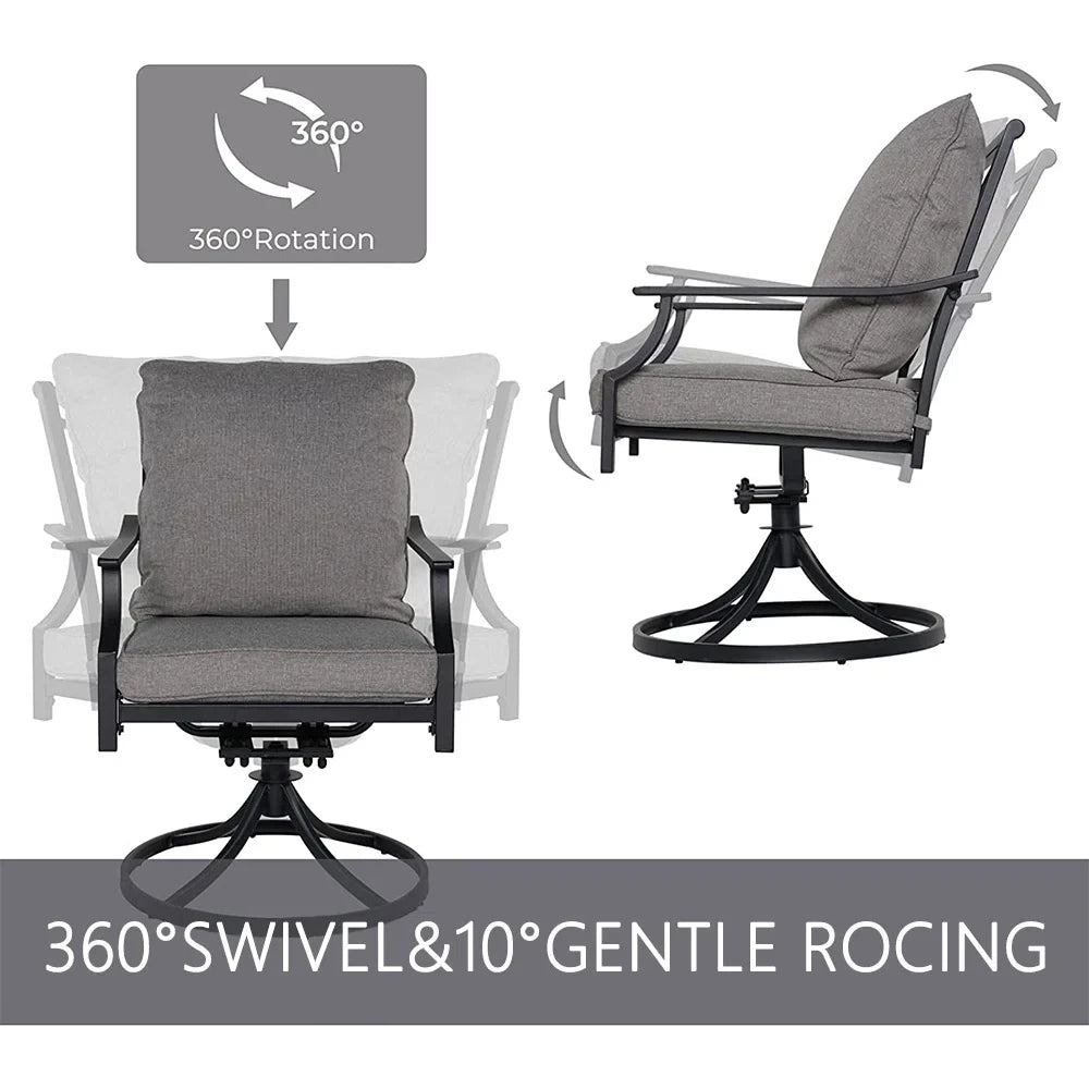 Patio Dining Set for 2, E-Coated Outdoor Dining Set, 2 Swivel Dining Chairs Outdoor Furniture Set with Olefin Cushions