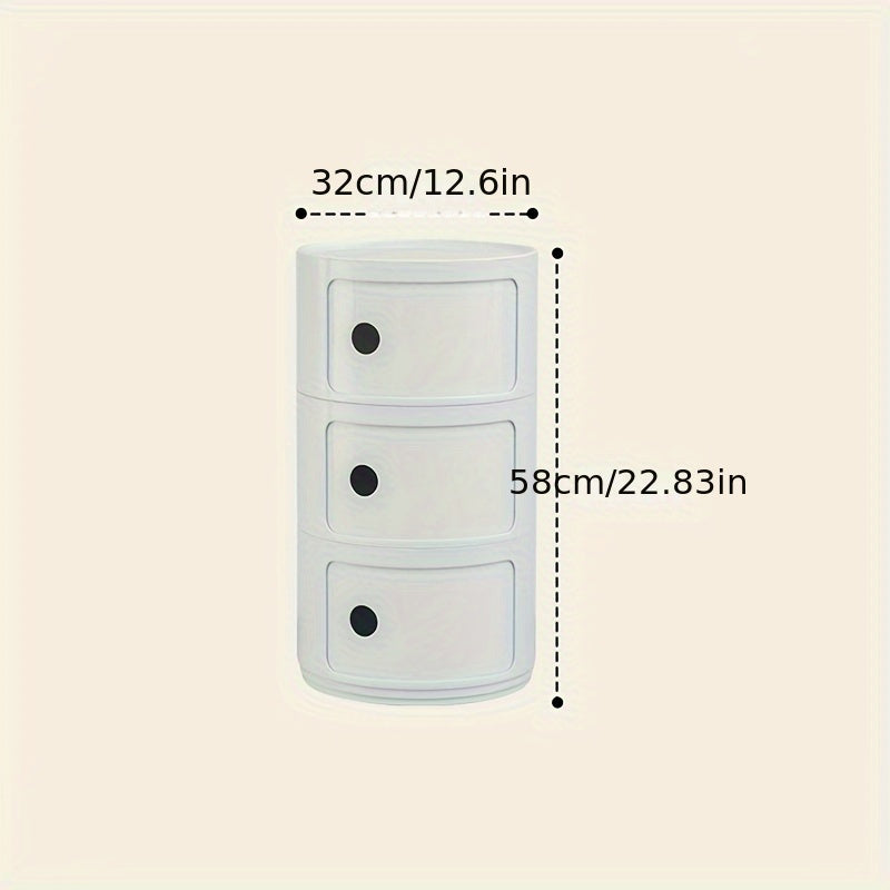 1pc Round Bedside Cabinet, Multi-Layer Storage Unit In White, Drawer-Type Home Organizer For Bedroom, Living Room & Kitchen, Modern Furniture Design, Storage Drawer Units