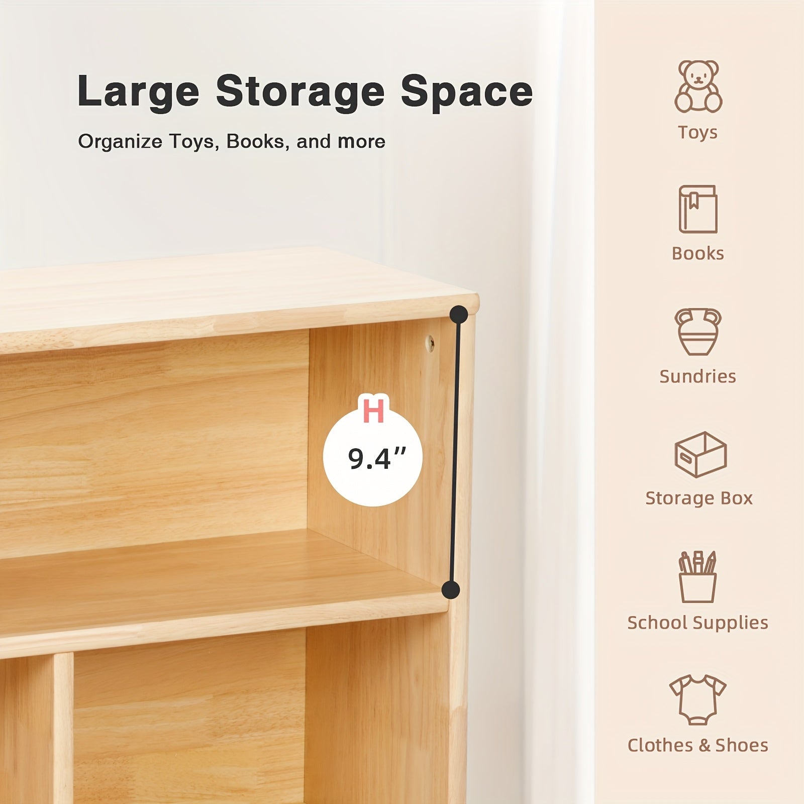 All Solid Rubber Wood Shelf - 5-Compartment 43.3" Long White Oak Storage Cabinet, Natural Yellow Finish for Playroom, Nursery, Classroom & Kindergarten Organization, Neutral Tone Furniture, Sturdy Construction for Christmas a