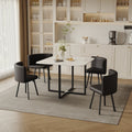 5-Piece Modern Square Dining Set - Tables with 39.4-inch White Imitation Marble Top and 4 Black PU Leather Chairs - Space-Saving Furniture for Compact Dining Rooms