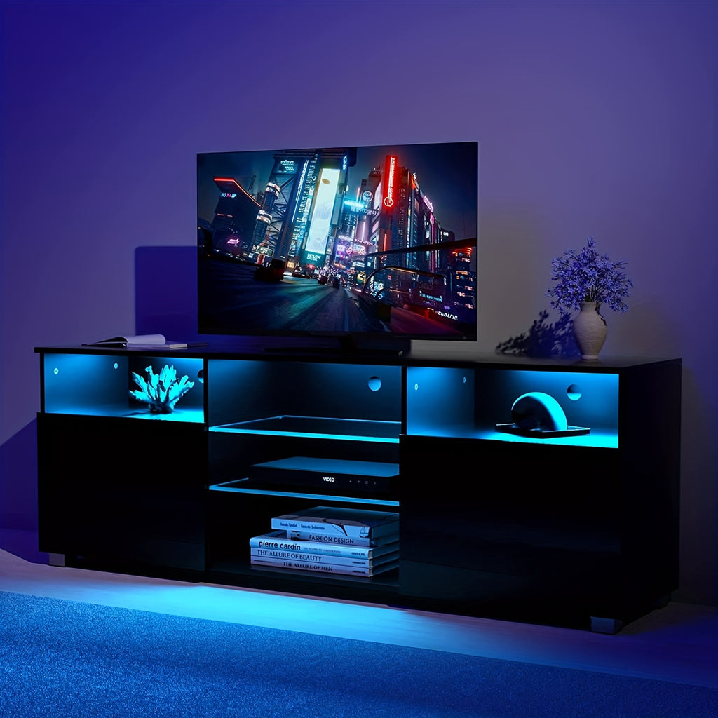 1pc High Glossy LED TV Stand For 55 65 Inch TV, Modern LED Entertainment Center With Adjustable Storage Shelves, Game Console TV Table Media Furniture With RGB LED 20 Color Lighting