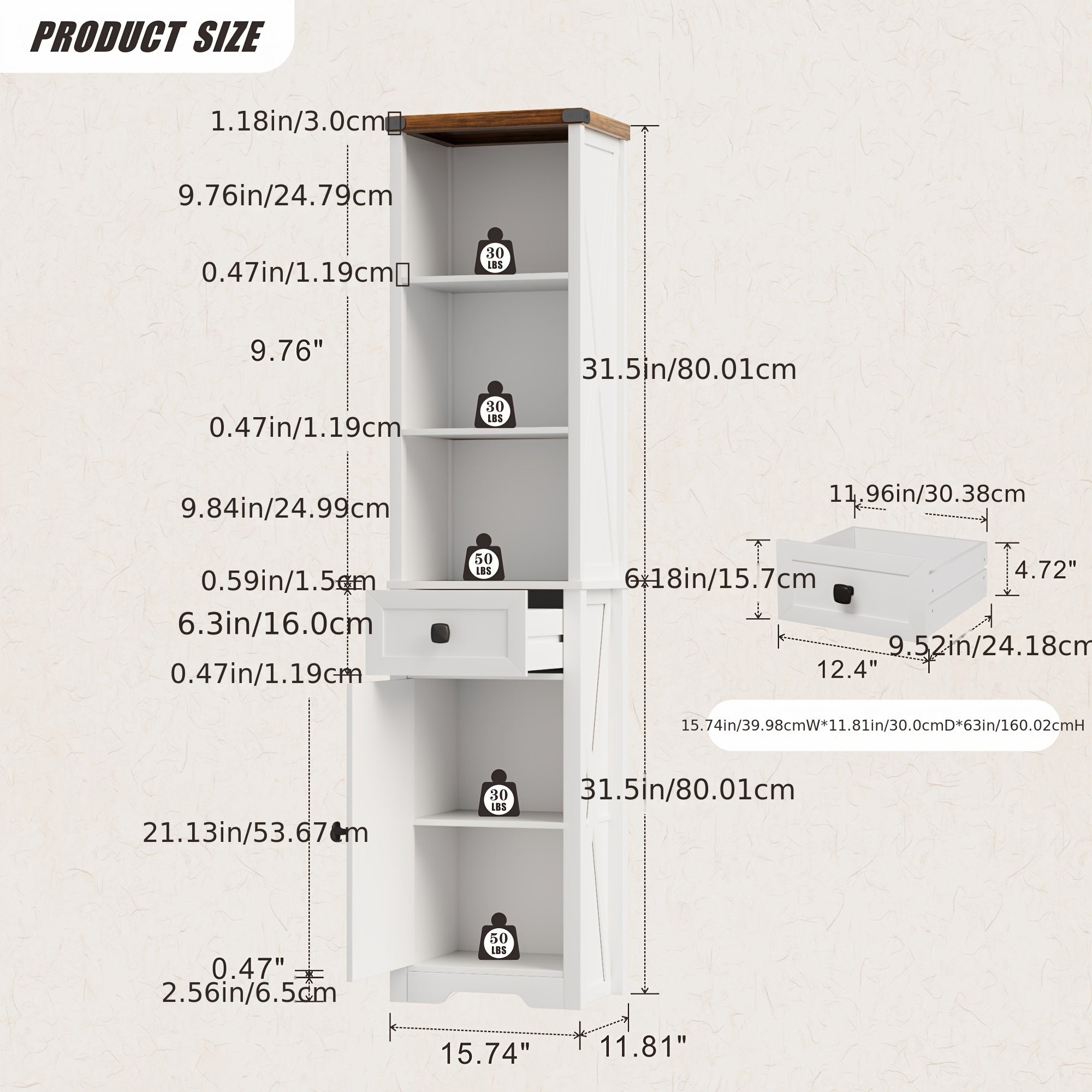 HWB Furniture White Tall Narrow Bookshelf With Doors & Shelves & Drawer, Farmhouse Vintage Bookcases With Storage Cabinet, 16" W X 63" H X 12" D Wooden Book Case Display For Bedroom, Living Room, White