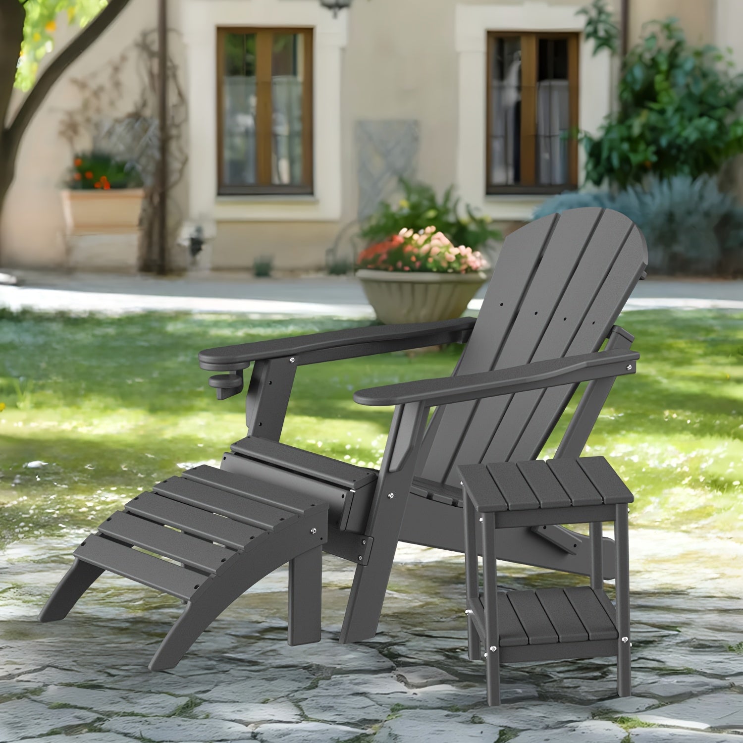 All Weather Multi-Color Set of 2 Outdoor Side Table, Plastic End Table - Outdoor Furniture - Suitable For Poolside Front Porch Indoor Living Room Backyard Campfire