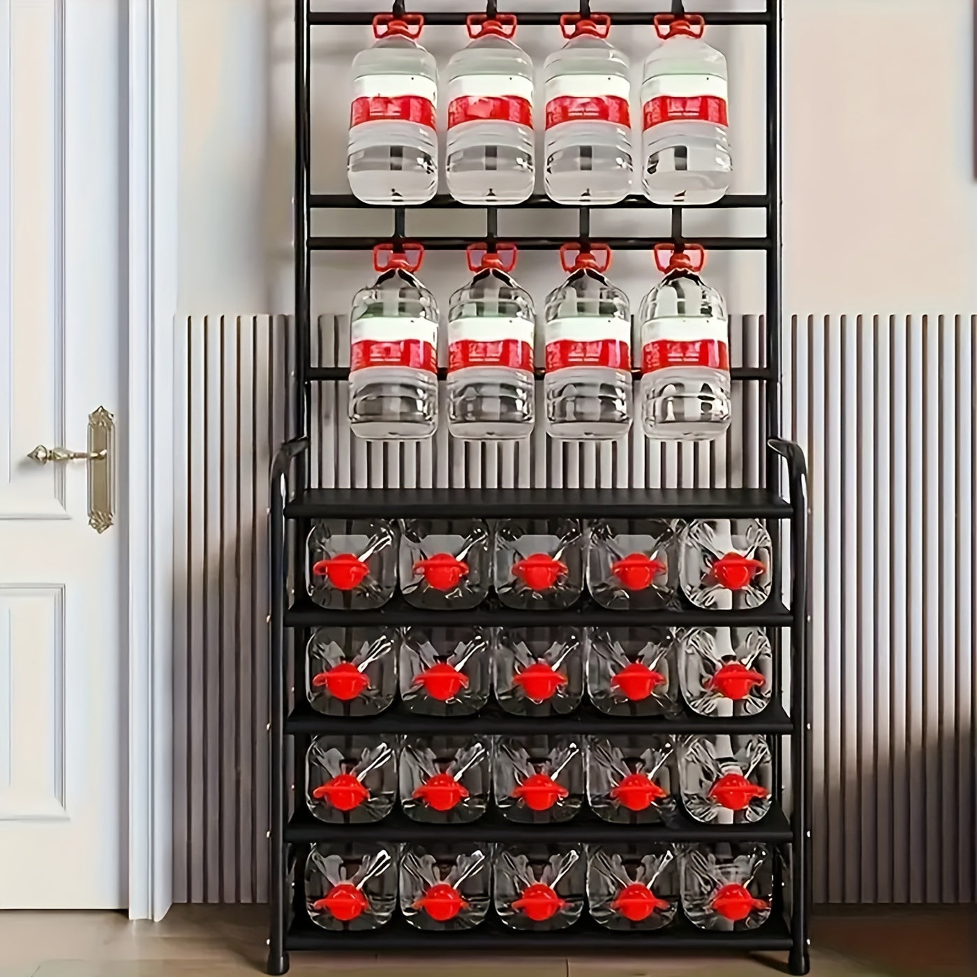 2-in-1 Entryway Organizer with 8 Double Hooks -: Shoe Rack & Coat Hanger Combo with Hooks, Durable Plastic/Metal Freestanding Storage for Shoes, Clothes, Bags, Hats - Space-Saving Black Home Furniture for Bedroom, Hallway, Sh